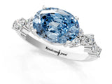 White gold Fancy Blue Oval Cut Diamond Cluster Pavé Band with Four-Prong Setting_14