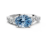 White gold Fancy Blue Oval Cut Diamond Cluster Pavé Band with Four-Prong Setting_3
