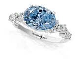 White gold Fancy Blue Oval Cut Diamond Cluster Pavé Band with Four-Prong Setting_4