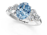White gold Fancy Blue Oval  Cut Diamond Cluster Ring with Round Accent Stones and Prong Setting on a Classic Band_50