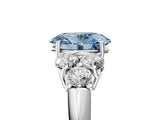 White gold Fancy Blue Oval  Cut Diamond Cluster Ring with Round Accent Stones and Prong Setting on a Classic Band_54