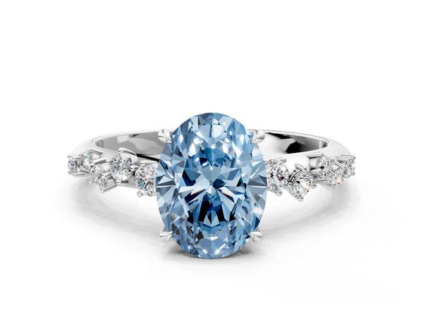 Platinum Oval Graduated Cluster Engagement Ring Setting for Fancy Blue Center