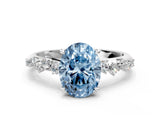 White gold Fancy Blue Oval Cut Diamond Cluster Side Stone Solitaire Ring with Prong Setting_90