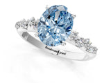 White gold Fancy Blue Oval Cut Diamond Cluster Side Stone Solitaire Ring with Prong Setting_91