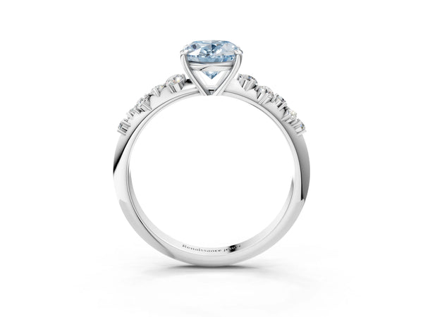 Sterling Silver Oval Graduated Cluster Engagement Ring Setting for Fancy Blue Center
