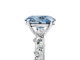 White gold Fancy Blue Oval Cut Diamond Cluster Side Stone Solitaire Ring with Prong Setting_95