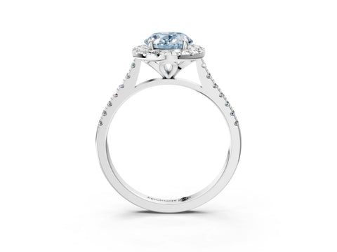 White gold Fancy Blue Oval Cut Diamond Cushion Halo Ring with Pavé Band_15