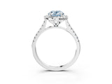 White gold Fancy Blue Oval Cut Diamond Cushion Halo Ring with Pavé Band_3