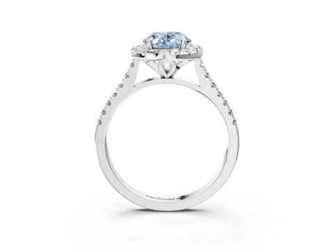 White gold Fancy Blue Oval Cut Diamond Cushion Halo Ring with Pavé Band_3