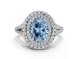 White gold Fancy Blue Oval Cut Diamond Double Halo Ring with Pavé Band and Prong Setting_105
