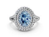 White gold Fancy Blue Oval Cut Diamond Double Halo Ring with Pavé Band and Prong Setting_111