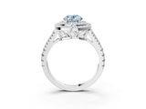 White gold Fancy Blue Oval Cut Diamond Double Halo Ring with Pavé Band and Prong Setting_114