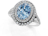 White gold Fancy Blue Oval Cut Diamond Double Halo Ring with Pavé Band and Prong Setting_118