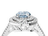 White gold Fancy Blue Oval Cut Diamond Double Halo Ring with Pavé Band and Prong Setting_121