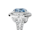 White gold Fancy Blue Oval Cut Diamond Double Halo Ring with Pavé Band and Prong Setting_122