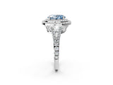 White gold Fancy Blue Oval Cut Diamond Double Halo Ring with Pavé Band and Prong Setting_131
