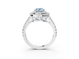 White gold Fancy Blue Oval Cut Diamond Double Halo Ring with Pavé Band and Prong Setting_132