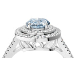 White gold Fancy Blue Oval Cut Diamond Double Halo Ring with Pavé Band and Prong Setting_133