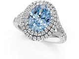 White gold Fancy Blue Oval Cut Diamond Double Halo Ring with Split Shank and Prong Setting_28