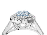 White gold Fancy Blue Oval Cut Diamond Double Halo Ring with Split Shank and Prong Setting_31