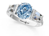 White gold Fancy Blue Oval Cut Diamond Engagement Ring with Baguette Side Stones and Channel Set Band_33