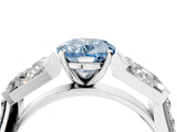 White gold Fancy Blue Oval Cut Diamond Engagement Ring with Baguette Side Stones and Channel Set Band_36