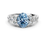 White gold Fancy Blue Oval  Cut Diamond Engagement Ring with Bezel Set Round Side Stones and Prong Setting_52