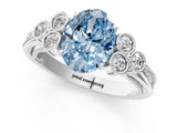 White gold Fancy Blue Oval  Cut Diamond Engagement Ring with Bezel Set Round Side Stones and Prong Setting_53