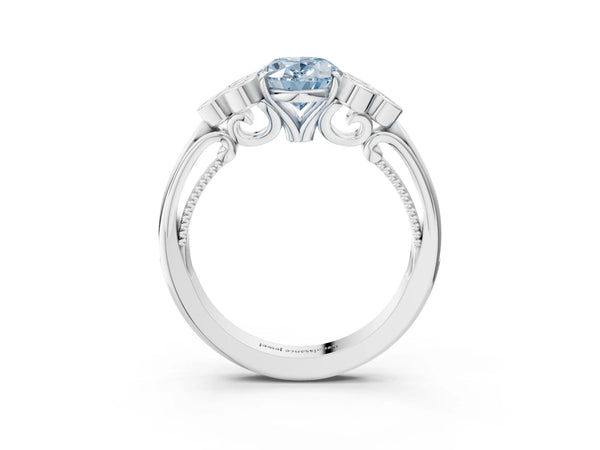 Platinum Oval Engagement Ring Setting for Fancy Blue Center with Bezel-Set Shoulder Clusters