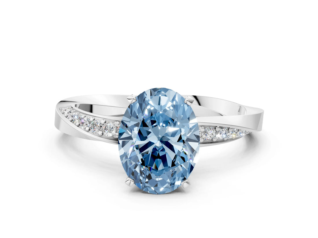 White gold Fancy Blue Oval Cut Diamond Engagement Ring with Side Stone Accents and Four-Prong Setting_24