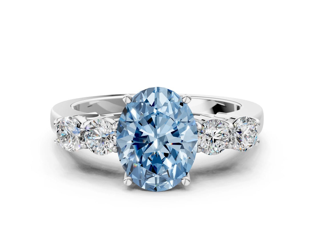 White gold Fancy Blue Oval  Cut Diamond Five-Stone Prong Set White Gold Ring_29