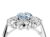 White gold Fancy Blue Oval Cut Diamond Floral Double Halo Engagement Ring with Prong Setting_40