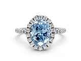 White gold Fancy Blue Oval  Cut Diamond Floral Halo Engagement Ring with Pavé Band and Prong Setting_49