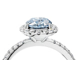 White gold Fancy Blue Oval  Cut Diamond Floral Halo Engagement Ring with Pavé Band and Prong Setting_53