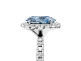 White gold Fancy Blue Oval  Cut Diamond Floral Halo Engagement Ring with Pavé Band and Prong Setting_54