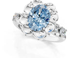 White gold Fancy Blue Oval  Cut Diamond Floral Halo Engagement Ring with Shared Prong Setting 2