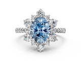White gold Fancy Blue Oval  Cut Diamond Floral Halo Pave Band with Prong Setting_37