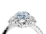 White gold Fancy Blue Oval  Cut Diamond Floral Halo Pave Band with Prong Setting_41