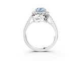 White gold Fancy Blue Oval Cut Diamond Floral Halo Ring with Pavé Band and Prong Setting_10