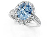 White gold Fancy Blue Oval Cut Diamond Floral Halo Ring with Pavé Band and Prong Setting_8