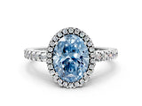 White gold Fancy Blue Oval Cut Diamond Halo Engagement Ring with Pavé Band and Prong Setting_39