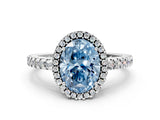 White gold Fancy Blue Oval Cut Diamond Halo Engagement Ring with Pavé Band and Prong Setting_45