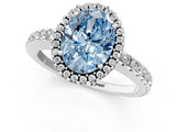 White gold Fancy Blue Oval Cut Diamond Halo Engagement Ring with Pavé Band and Prong Setting_46