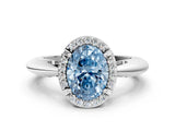 White gold Fancy Blue Oval  Cut Diamond Halo Engagement Ring with Split Shank and Four-Prong Setting_90