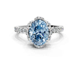 White gold Fancy Blue Oval Cut Diamond Halo Pave Band with Four-Prong Setting_3