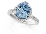 White gold Fancy Blue Oval Cut Diamond Halo Pave Band with Four-Prong Setting_4