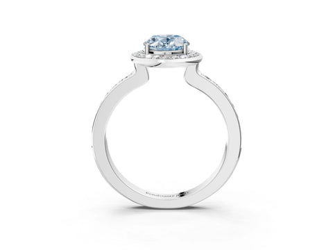 White gold Fancy Blue Oval Cut Diamond Halo Ring with Bezel Frame and Pavé Band_3