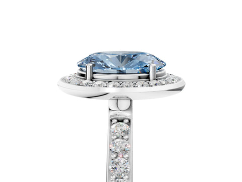 White gold Fancy Blue Oval Cut Diamond Halo Ring with Bezel Frame and Pavé Band_5