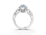 White gold Fancy Blue Oval Cut Diamond Halo Ring with Milgrain Pavé Band and Four-Prong Setting_69