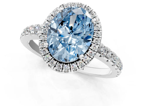 White gold Fancy Blue Oval Cut Diamond Halo Ring with Pavé Band and Four-Prong Setting_13
